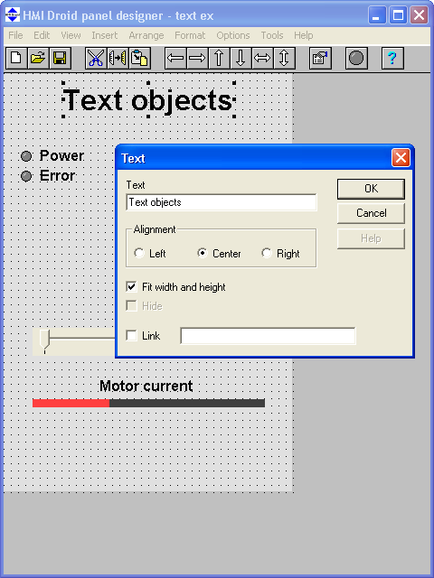 HMI Droid Studio - text objects example