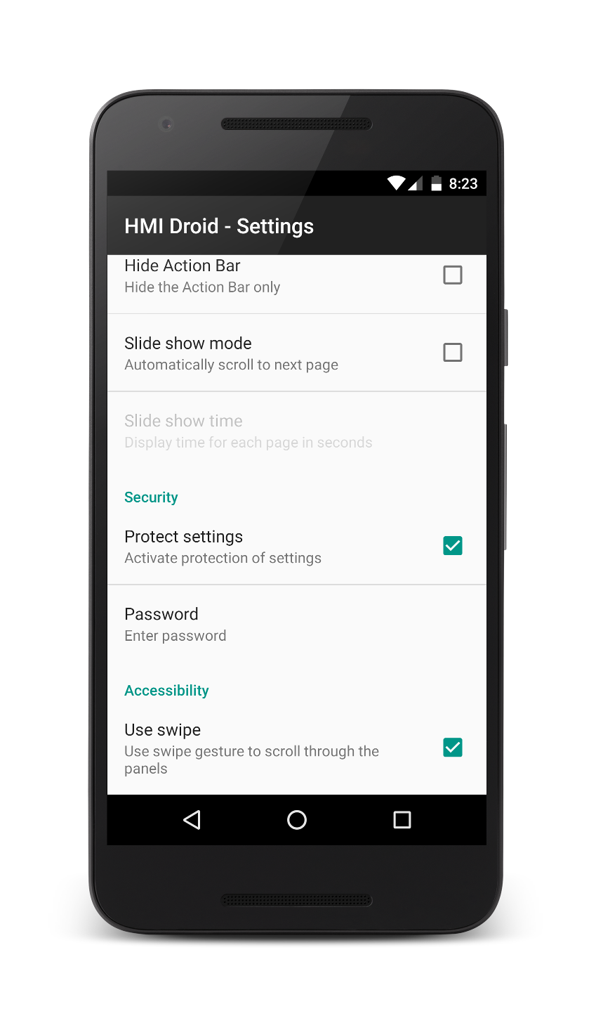 HMI Droid - Security settings