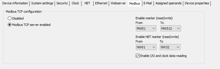 easySoft 7.10 Modbus/TCP Tab